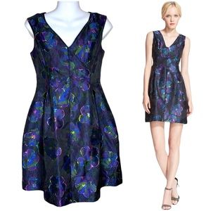 Kate Spade Dress Flare Floral Black Colorful Pockets V-Neck Slip Size 4 NWOT